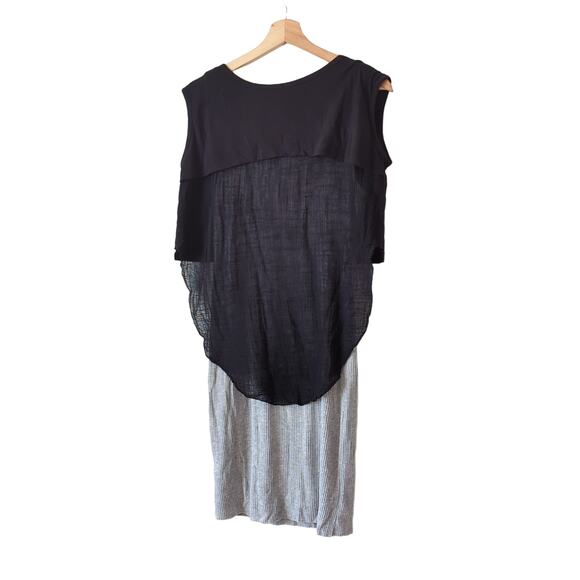 Anthropologie Amadi Dress Womens Small Drape Overlay Layered Black Gray USA - Picture 3 of 7